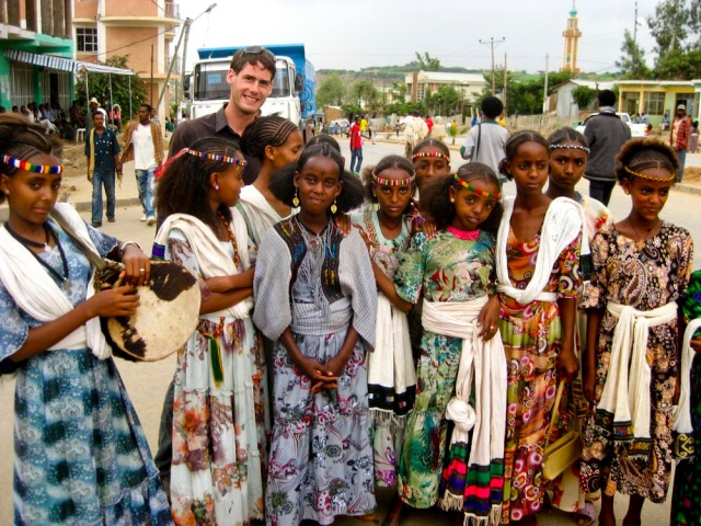 A group of Ashenda girls pose with me for a photo.  Note the drummer on the left of the photo.